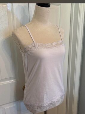 Ann Taylor Lace Trim Spaghetti Strap Cami - White